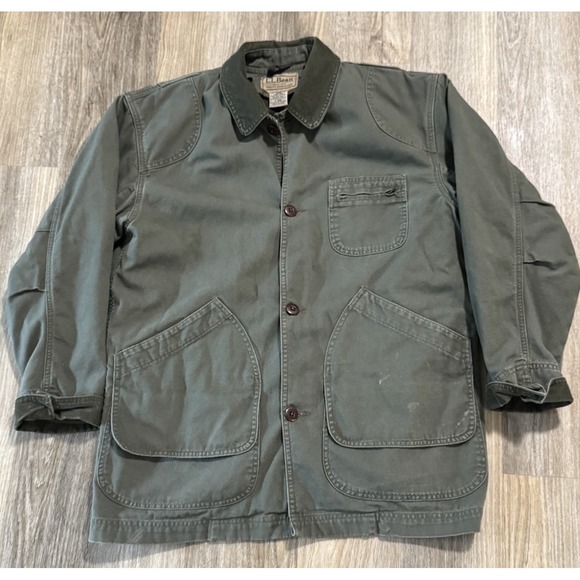 LL Bean Vintage Men Green Blanket Lined Chore Barn Coat Medium Reg Corduroy Trim - Picture 1 of 8